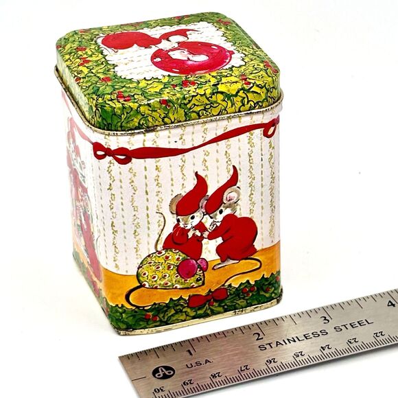 Vintage Jasco Christmas Mice Metal Tin Wicks ‘N Tins - Picture 4 of 8